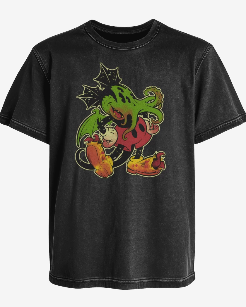 Polera desgastada Negro de Mickthulhu Mouse