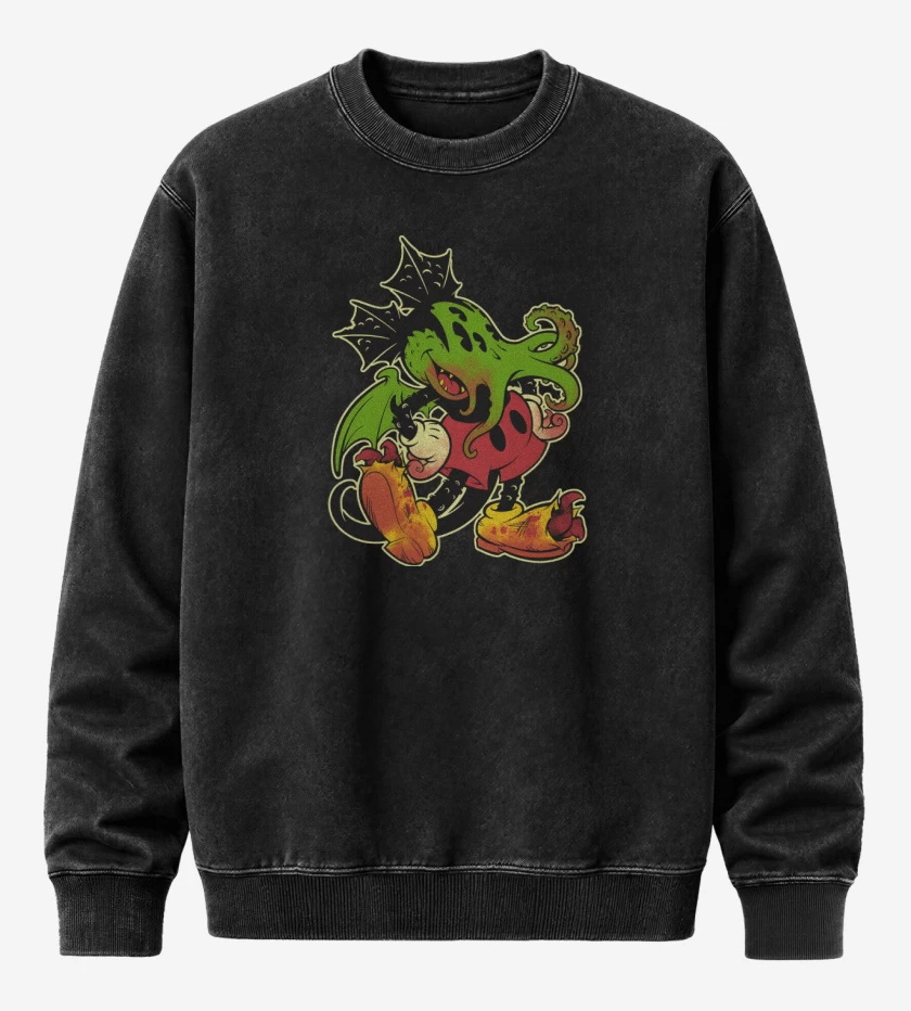 Poleron Polo Acid Wash Negro de Mickthulhu Mouse