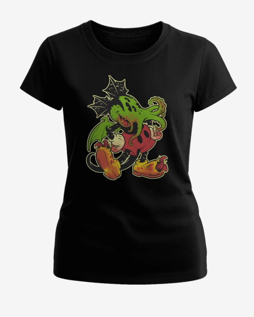 Polera de Mujer Negro de Mickthulhu Mouse