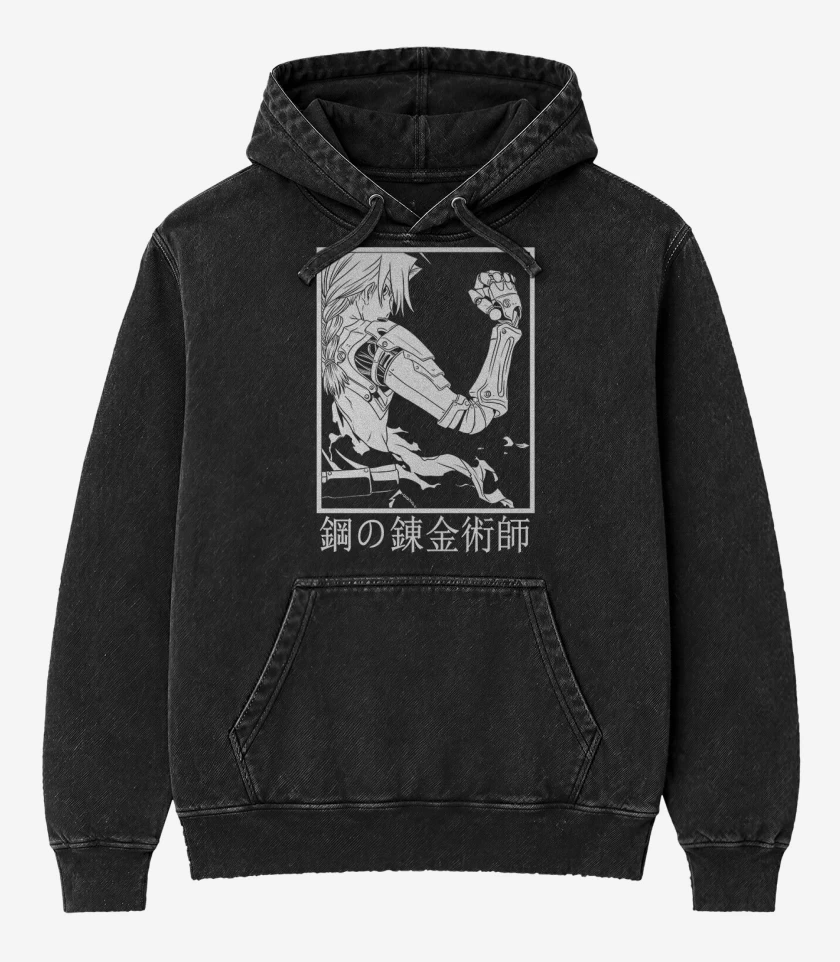 Poleron Canguro Acid Wash Negro de FMA BW