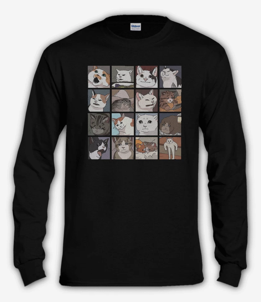 Polera manga larga Negro de Gatos memes