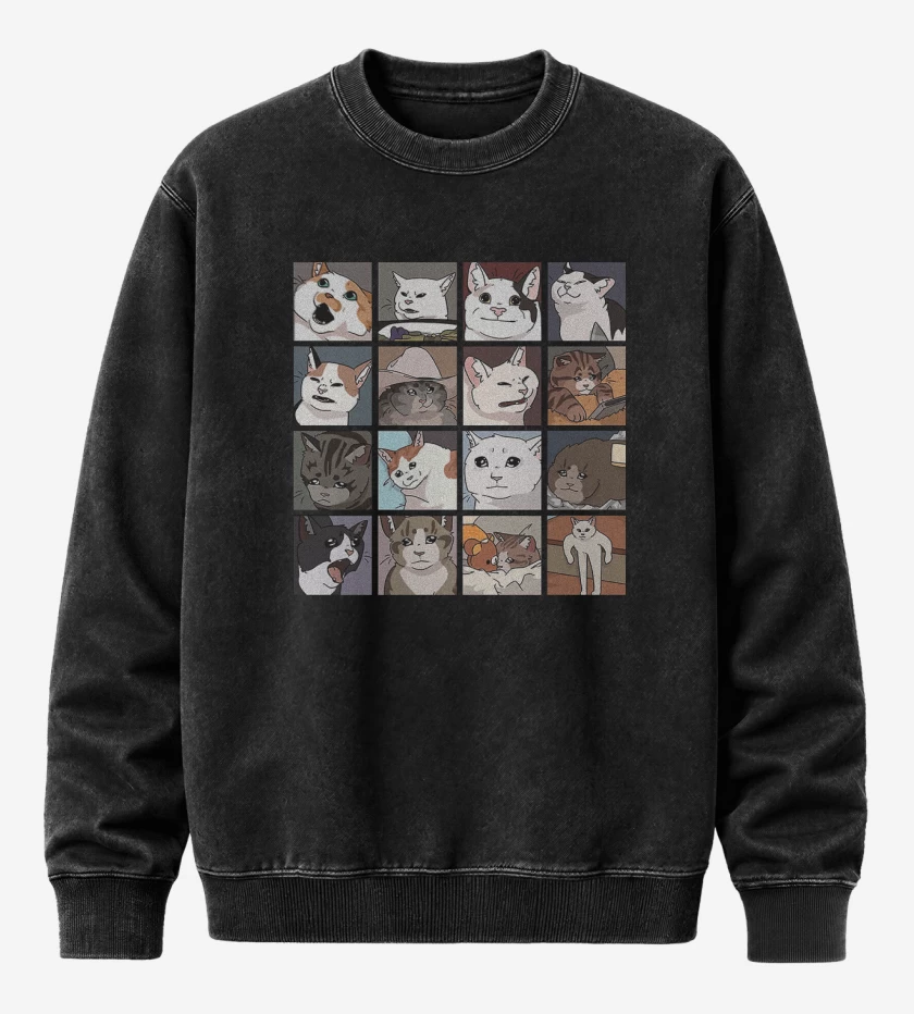 Poleron Polo Acid Wash Negro de Gatos memes
