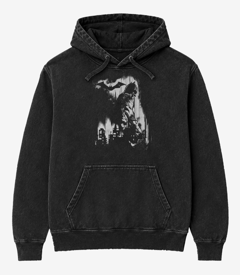 Poleron Canguro Acid Wash Negro de Ocaso del Murciélago