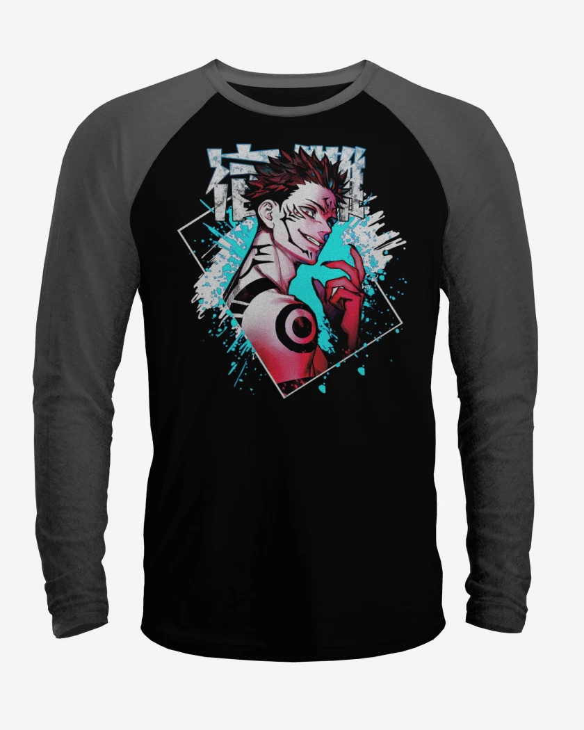 Polera Raglan Negro / Negro Heather de Maldición Sukuna