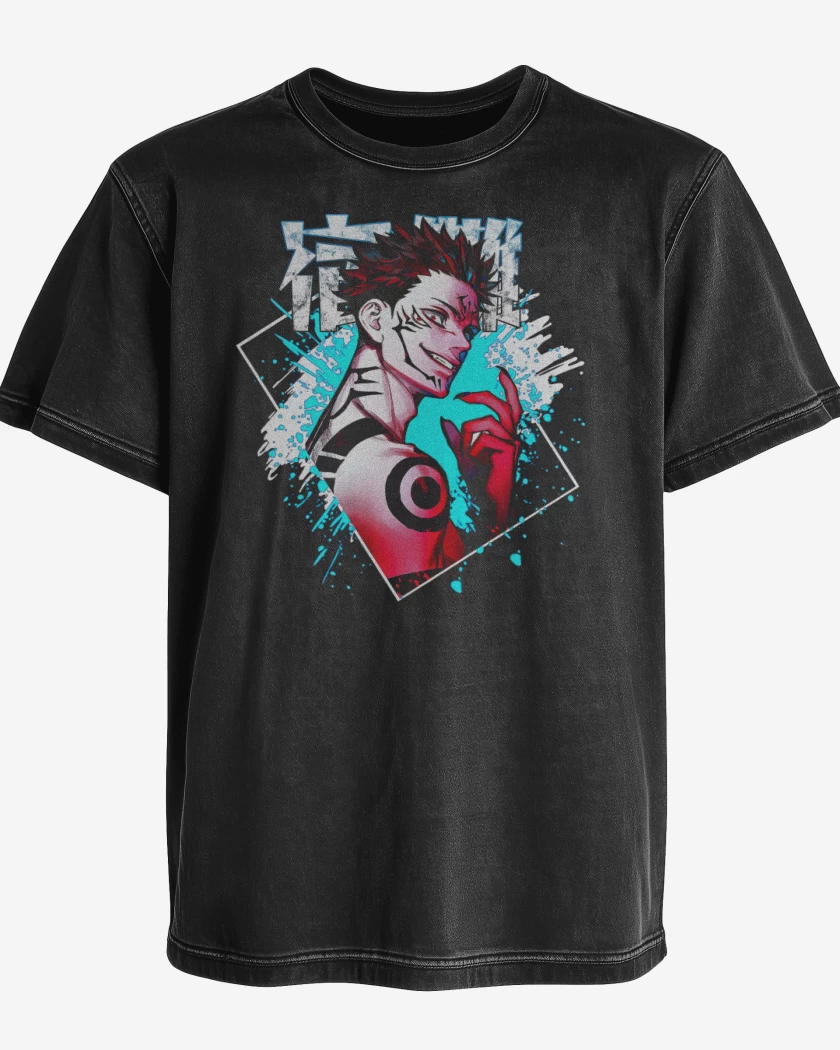 Polera desgastada Negro de Maldición Sukuna