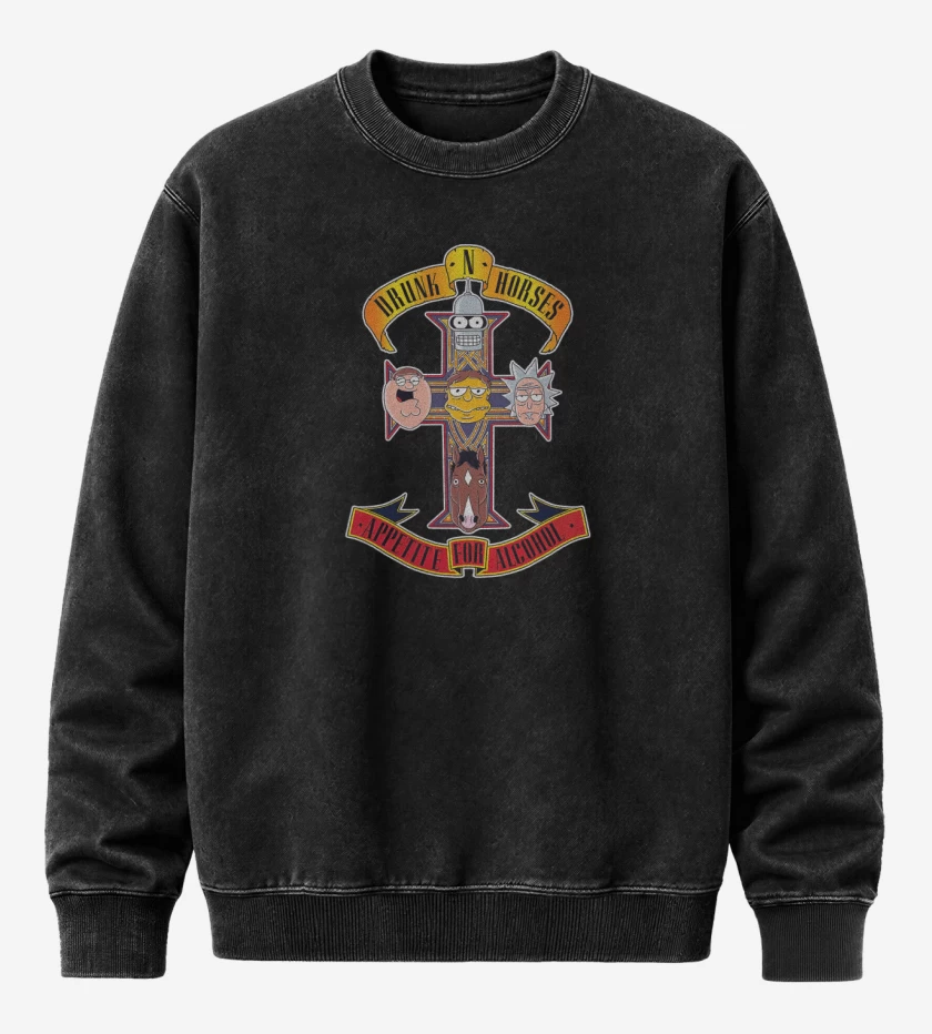 Poleron Polo Acid Wash Negro de Drunk & Horses