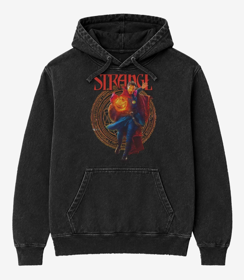 Poleron Canguro Acid Wash Negro de Strange