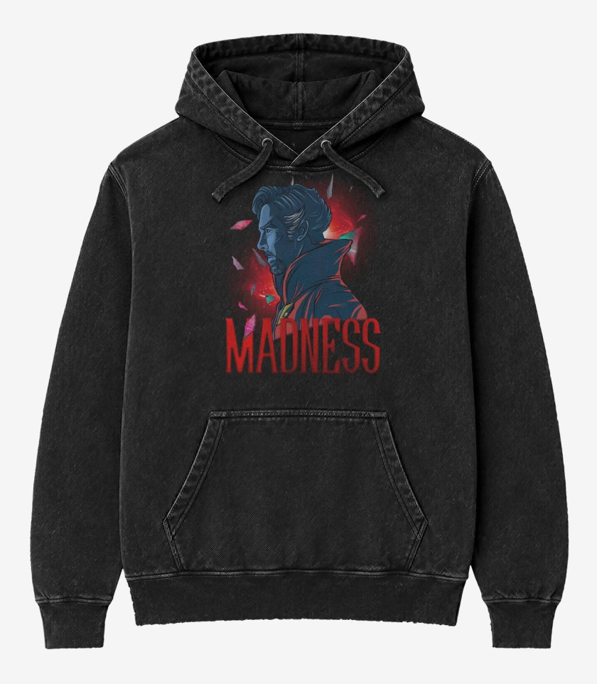 Poleron Canguro Acid Wash Negro de Madness