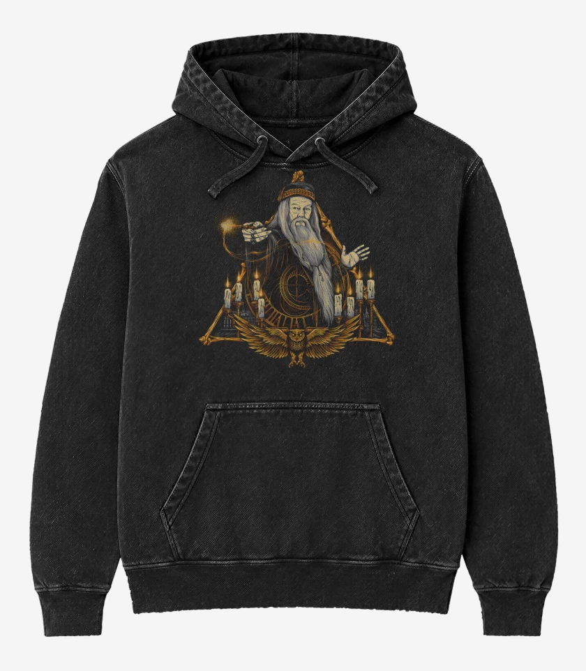 Poleron Canguro Acid Wash Negro de Albus Dumbledore