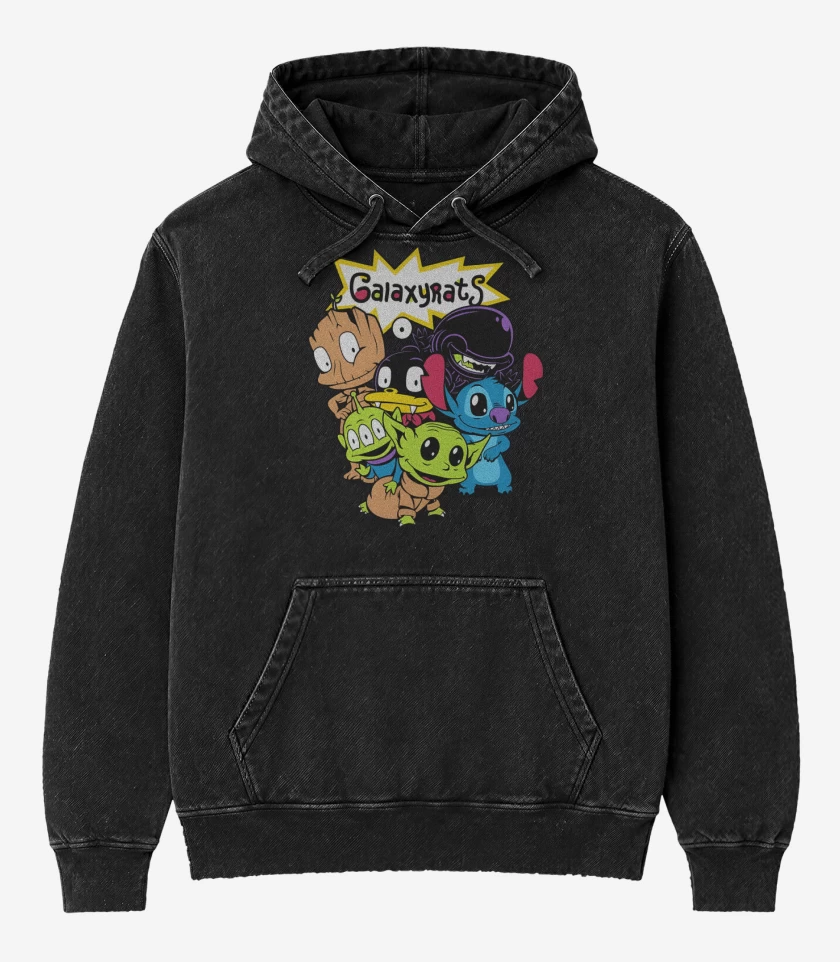 Poleron Canguro Acid Wash Negro de Galaxyrats
