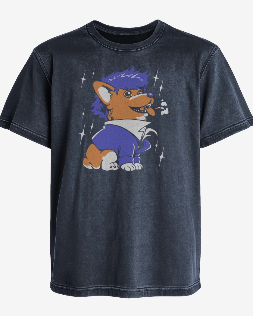 Polera desgastada Azul Marino de Space Corgiboy