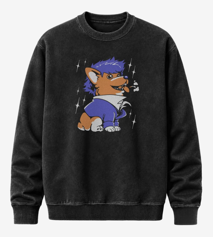 Poleron Polo Acid Wash Negro de Space Corgiboy