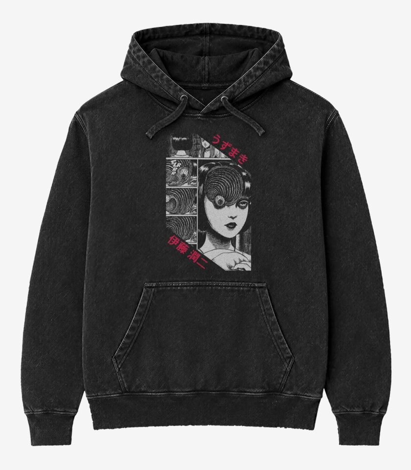 Poleron Canguro Acid Wash Negro de Uzumaki 