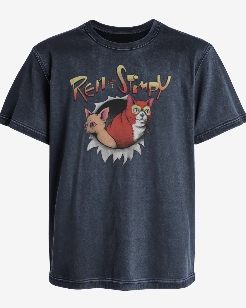 Polera desgastada Azul Marino de Original Ren & Stimpy