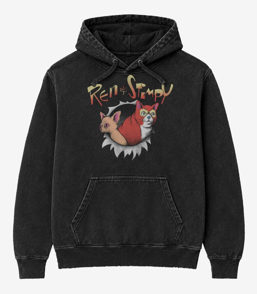 Poleron Canguro Acid Wash Negro de Original Ren & Stimpy