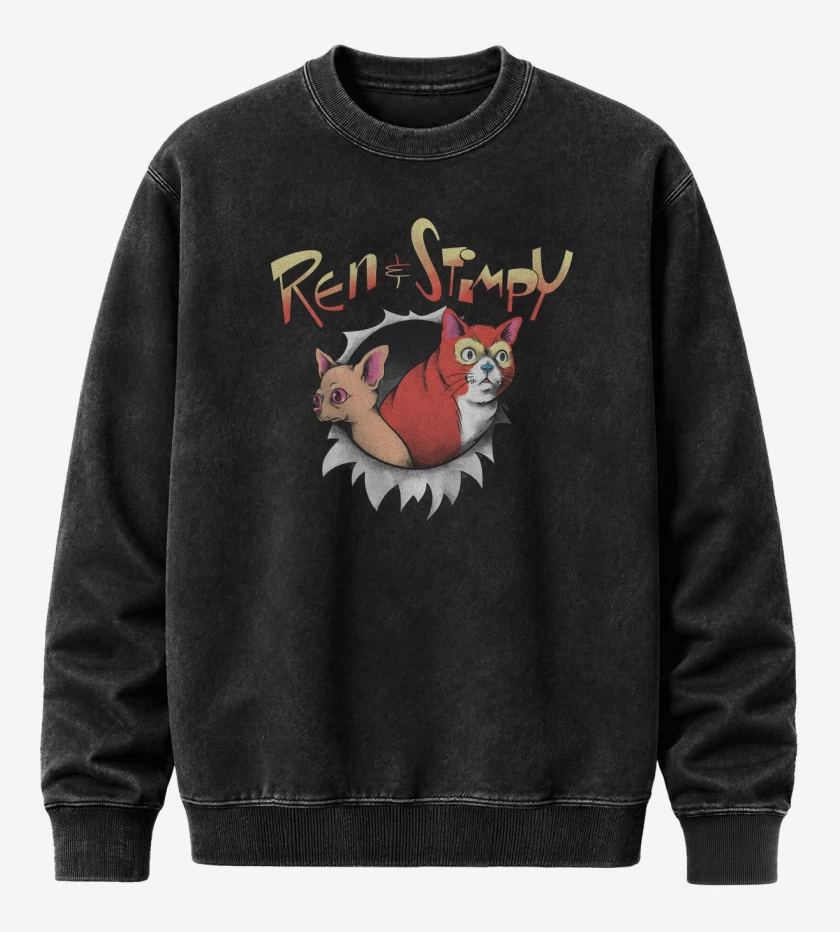 Poleron Polo Acid Wash Negro de Original Ren & Stimpy