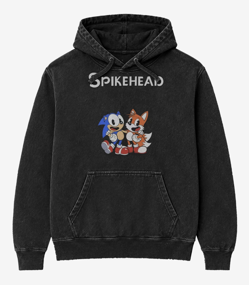 Poleron Canguro Acid Wash Negro de Spikehead