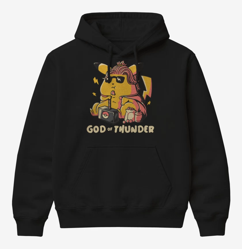 Poleron Canguro básico Negro de Dios del Trueno