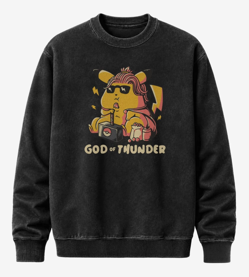 Poleron Polo Acid Wash Negro de Dios del Trueno