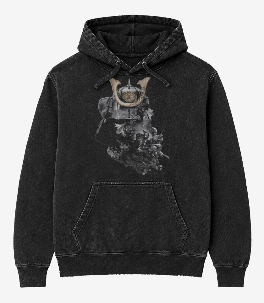Poleron Canguro Acid Wash Negro de Ghost of tushima