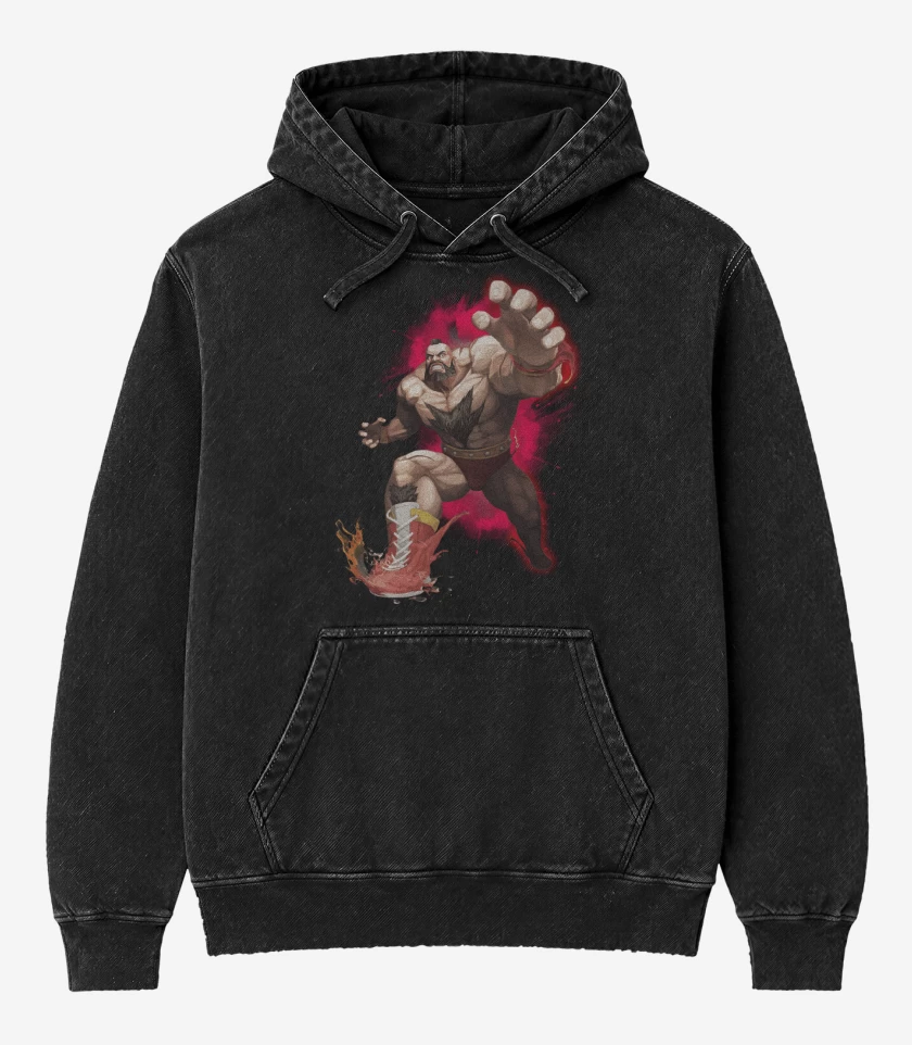 Poleron Canguro Acid Wash Negro de Zangief