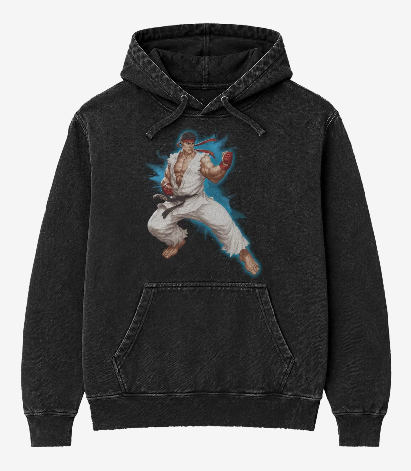 Poleron Canguro Acid Wash Negro de Ryu