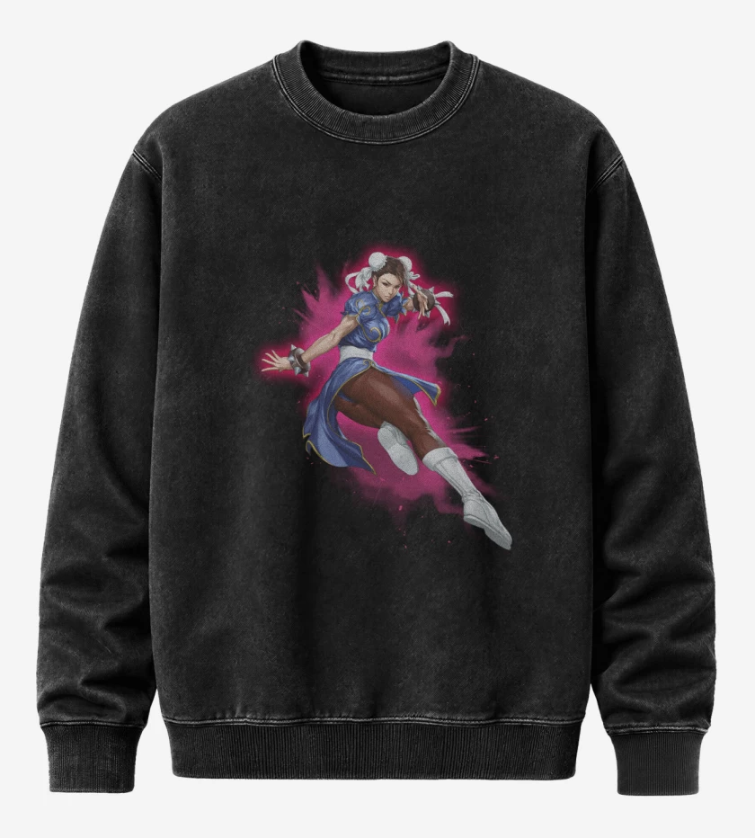 Poleron Polo Acid Wash Negro de Chun-li