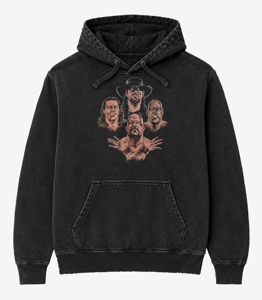 Poleron Canguro Acid Wash Negro de Wrestle Rhapsody