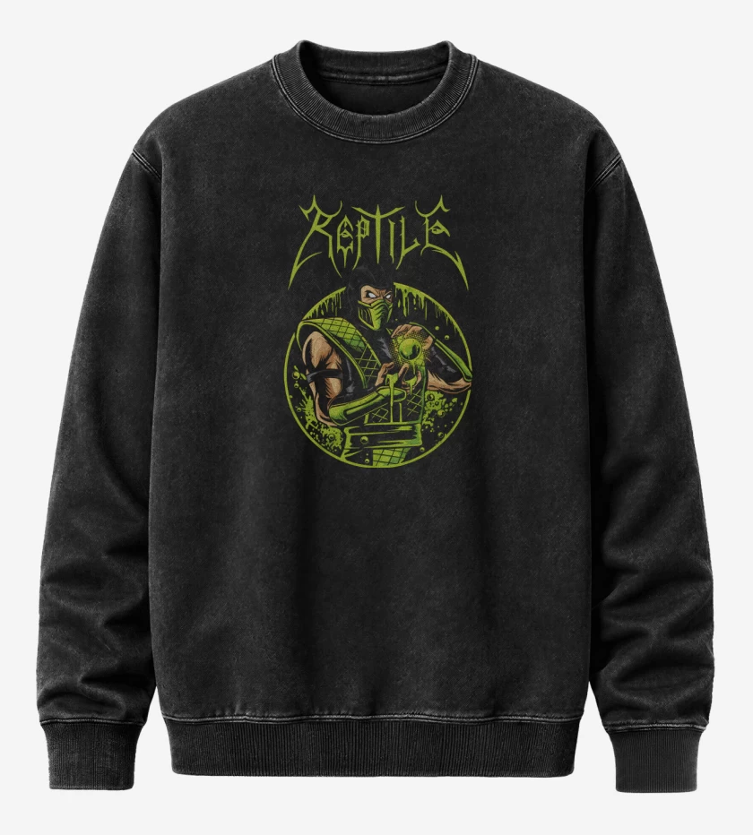 Poleron Polo Acid Wash Negro de Reptile Immortal