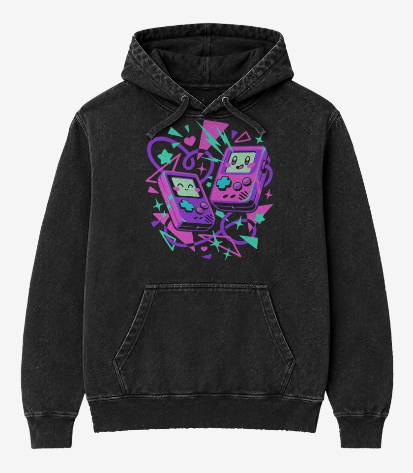Poleron Canguro Acid Wash Negro de Consolitas