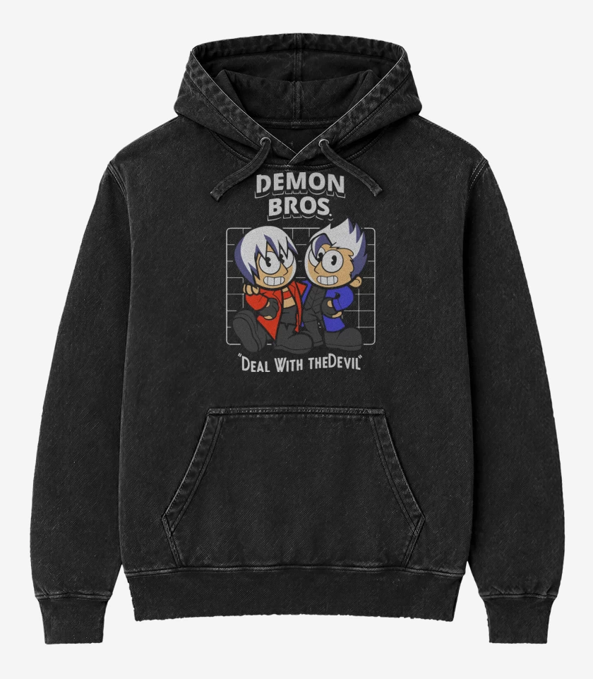 Poleron Canguro Acid Wash Negro de Demon Bros