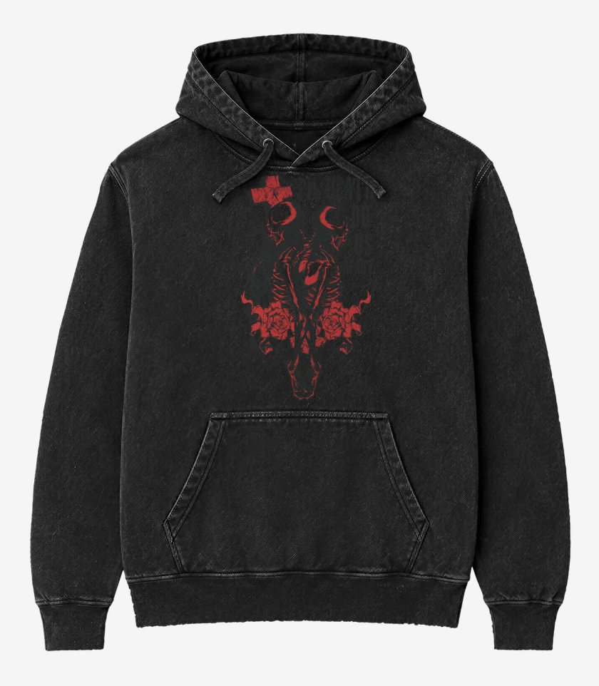 Poleron Canguro Acid Wash Negro de Death