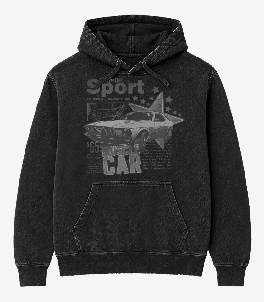 Poleron Canguro Acid Wash Negro de Muscle Car