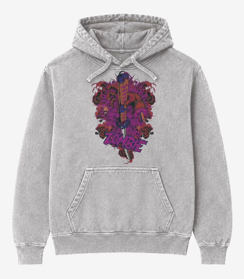 Poleron Canguro Acid Wash Gris Melange de Espada Zombie