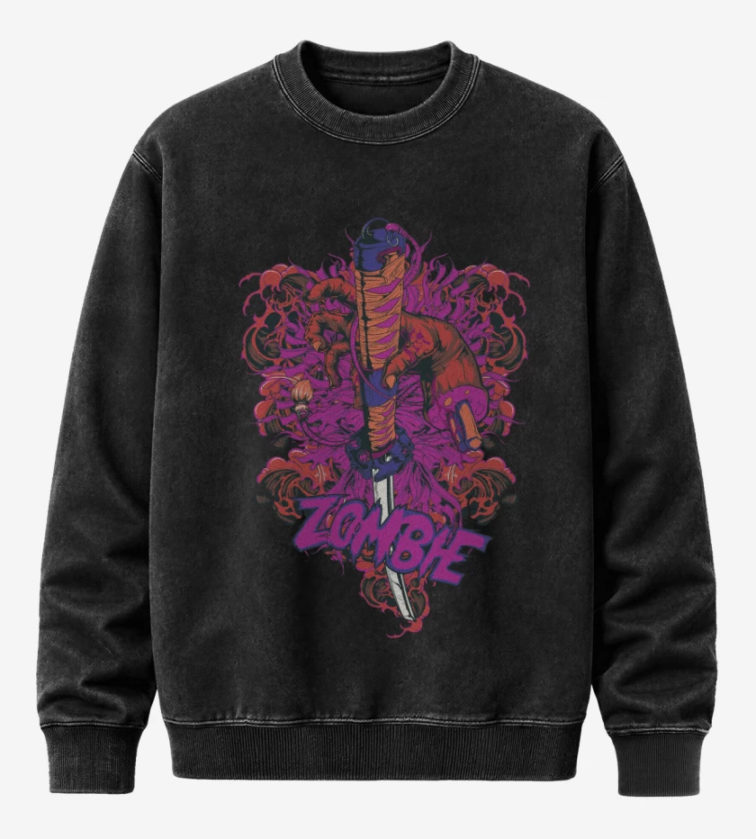 Poleron Polo Acid Wash Negro de Espada Zombie
