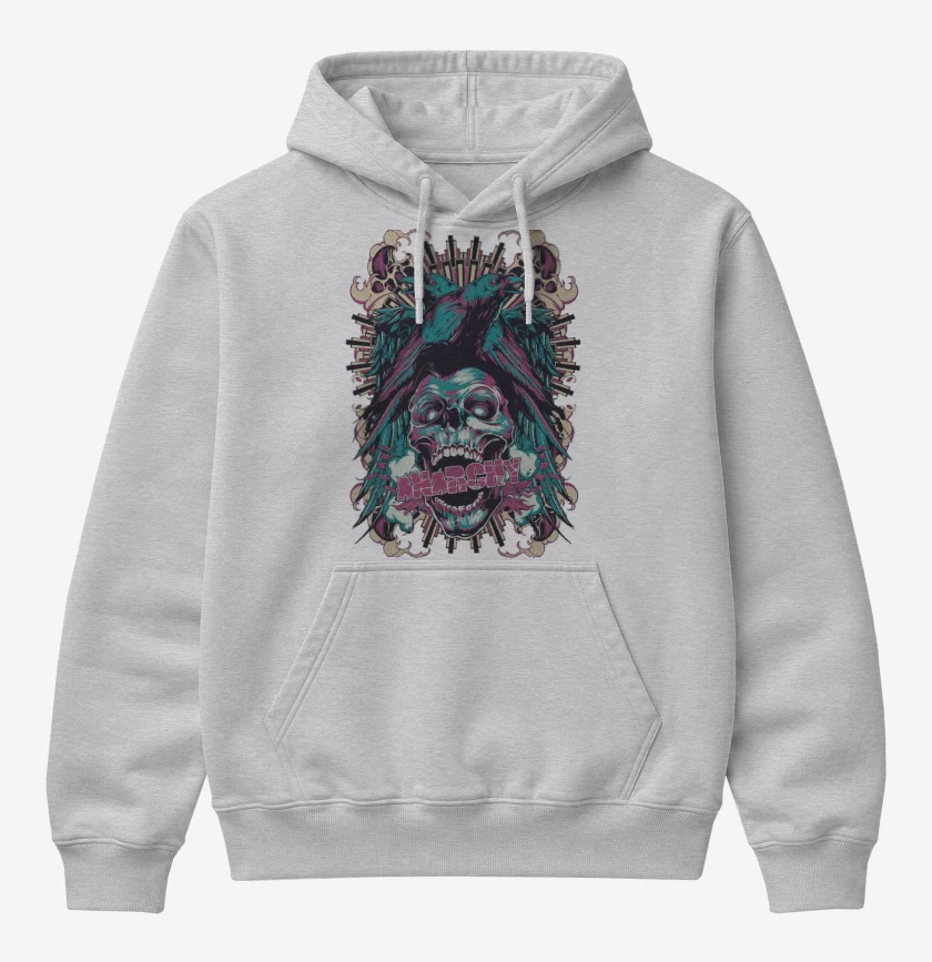 Poleron Canguro básico Gris Melange de Anarchy Skull 