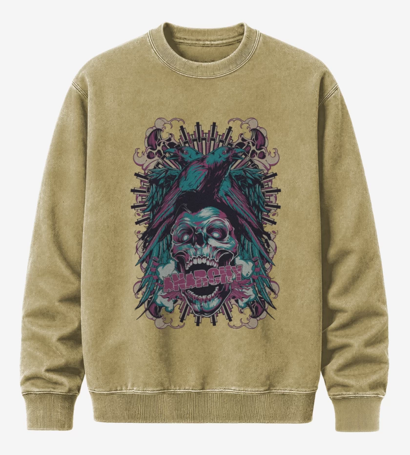Poleron Polo Acid Wash Beige de Anarchy Skull 