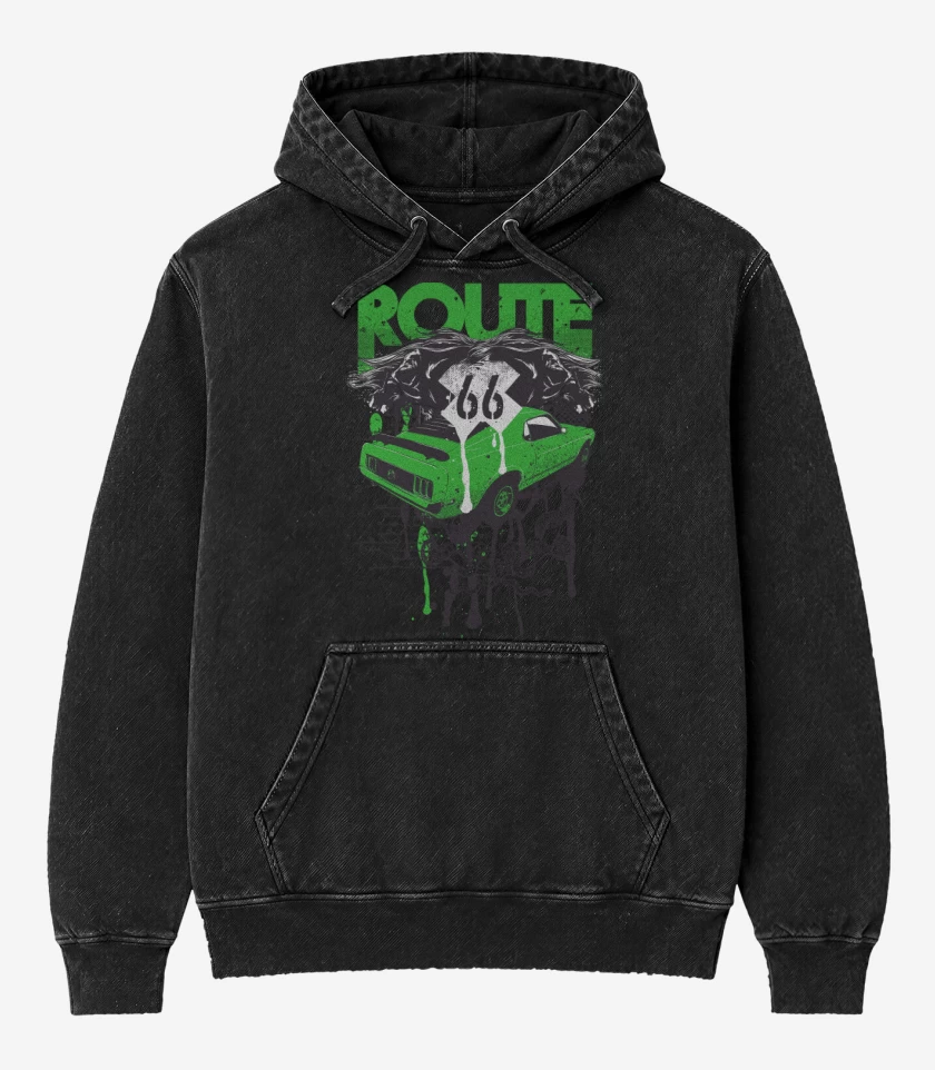 Poleron Canguro Acid Wash Negro de Ruta 66