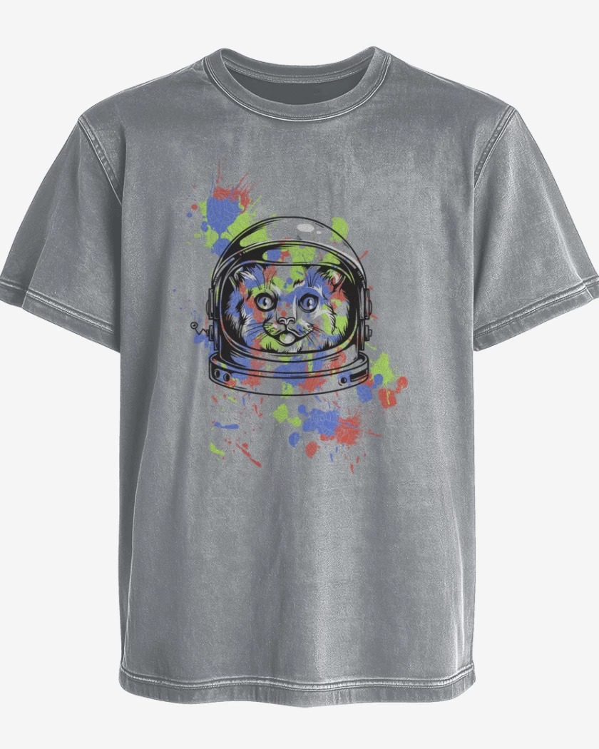 Polera desgastada Gris Melange de Space Cat