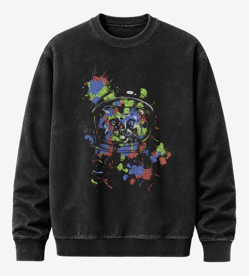 Poleron Polo Acid Wash Negro de Space Cat
