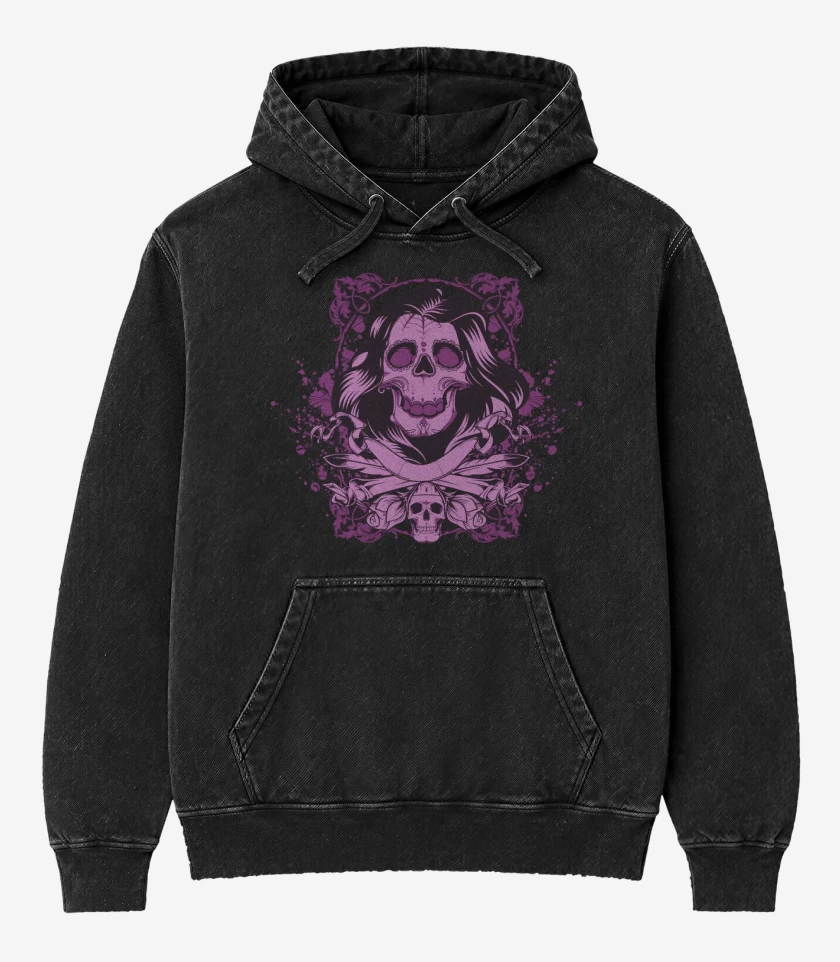 Poleron Canguro Acid Wash Negro de Skull sugar 
