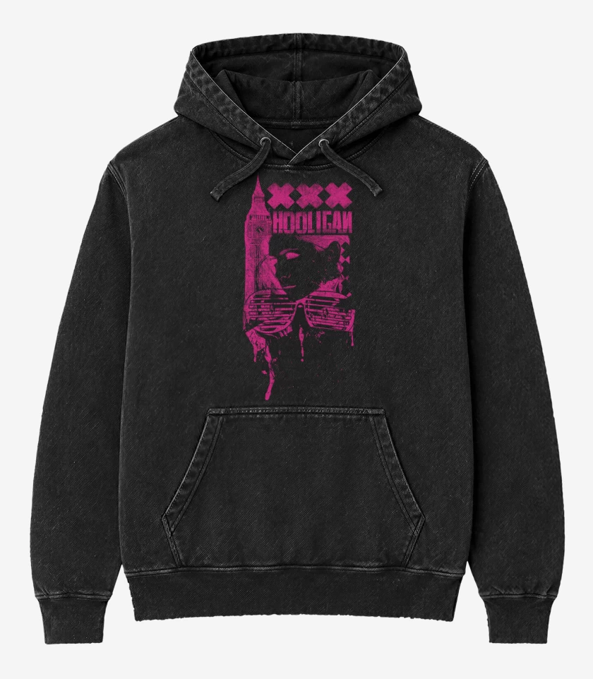 Poleron Canguro Acid Wash Negro de Hooligan 