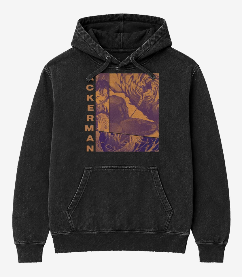 Poleron Canguro Acid Wash Negro de Levi Ackerman