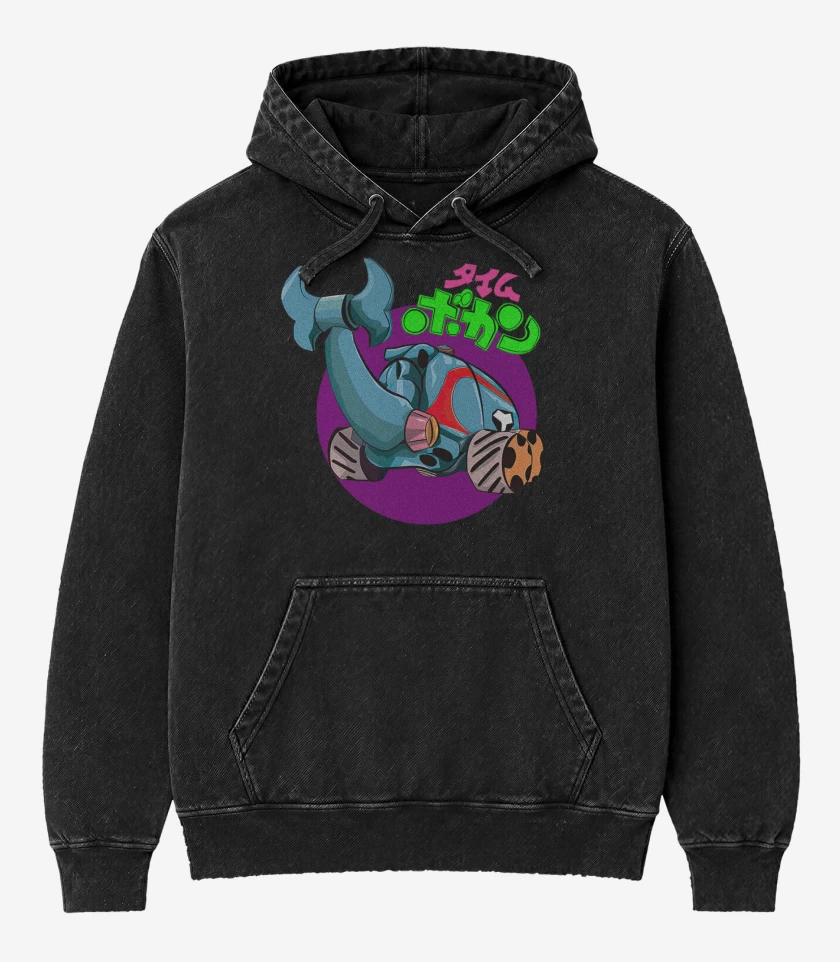 Poleron Canguro Acid Wash Negro de La maquina del tiempo