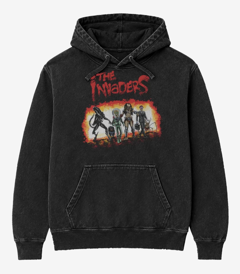 Poleron Canguro Acid Wash Negro de The Invaders