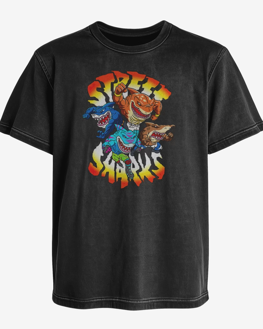 Polera desgastada Negro de Street Sharks