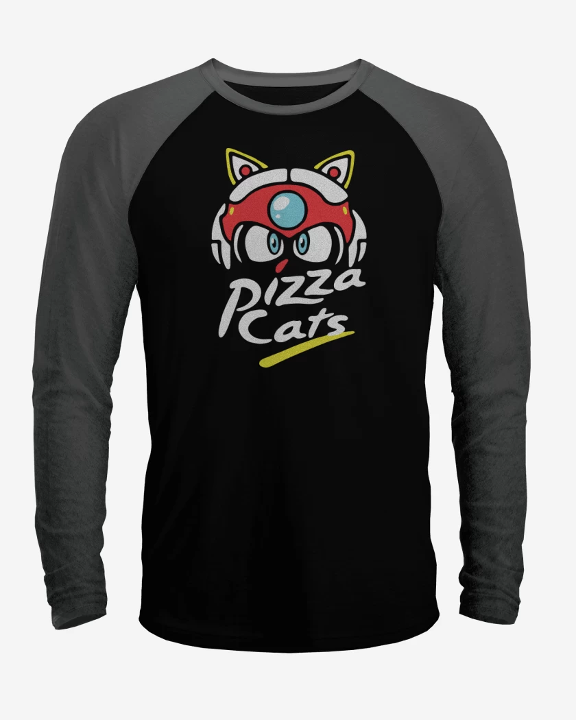 Polera Raglan Negro / Negro Heather de Pizza Cats