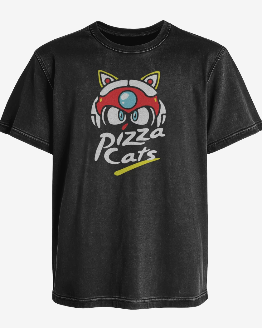 Polera desgastada Negro de Pizza Cats