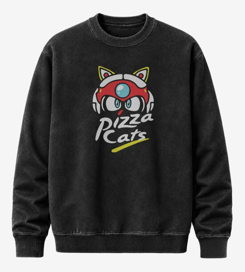 Poleron Polo Acid Wash Negro de Pizza Cats