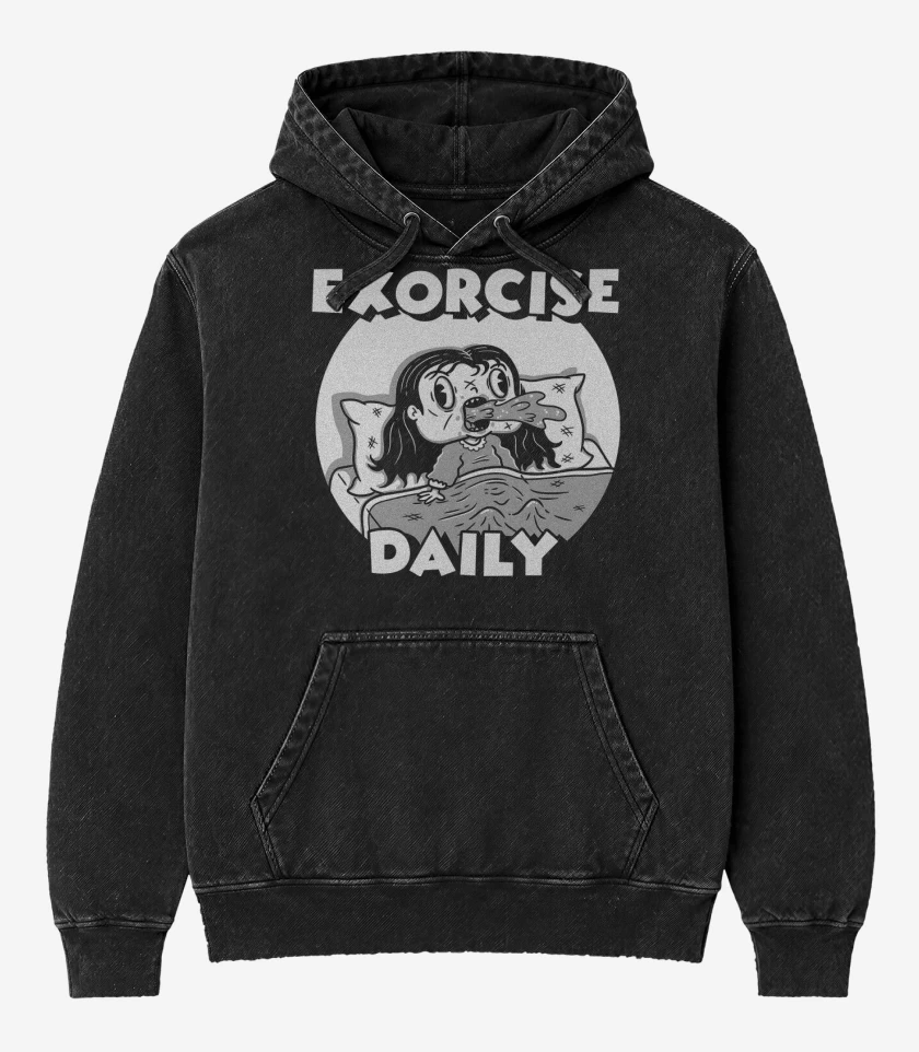 Poleron Canguro Acid Wash Negro de Exorcismo Diario